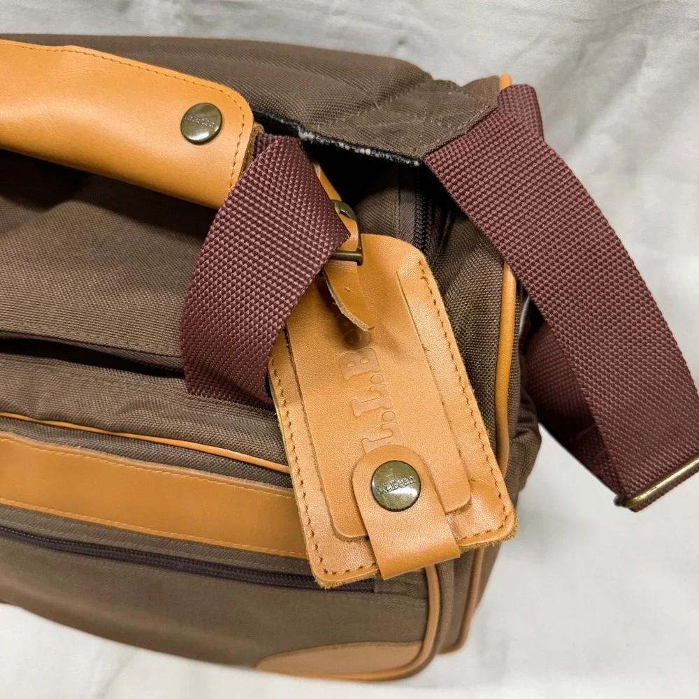 Vintage LL Bean Weekender Carry On Duffle Bag Brown Canvas Leather Travel